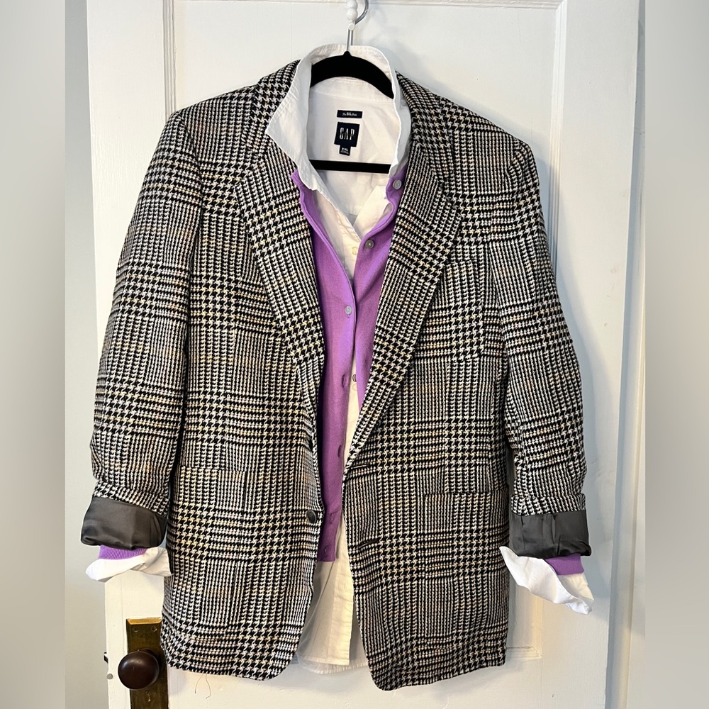 VINTAGE 90’s Christian Dior Men's Black & White Glen Plaid Blazer